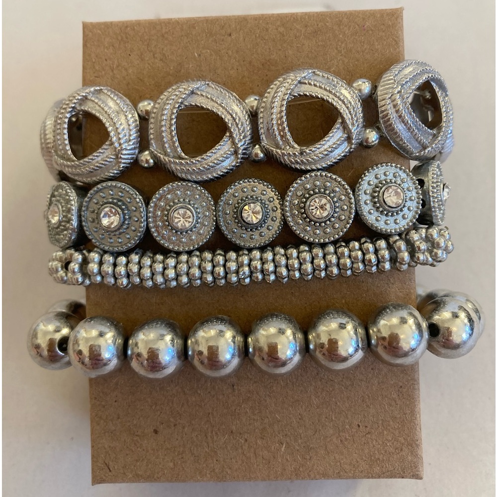 5 FOR $25 JEWELRY - Women’s stackable beaded bracelet - 3 pack - silver colored